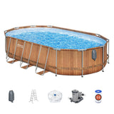 Swimming Pools: Bestway Swimming Pool Steel Frame Luxury Pool & SPA Massage Set 6.1x3.66x1.22m