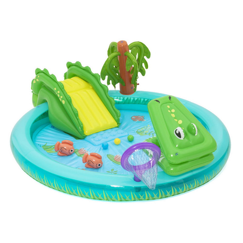 Pool Toys & Inflatables: Bestway Kids Inflatable Splash Play Pool with Slide Ball Crocodile Fishing Net