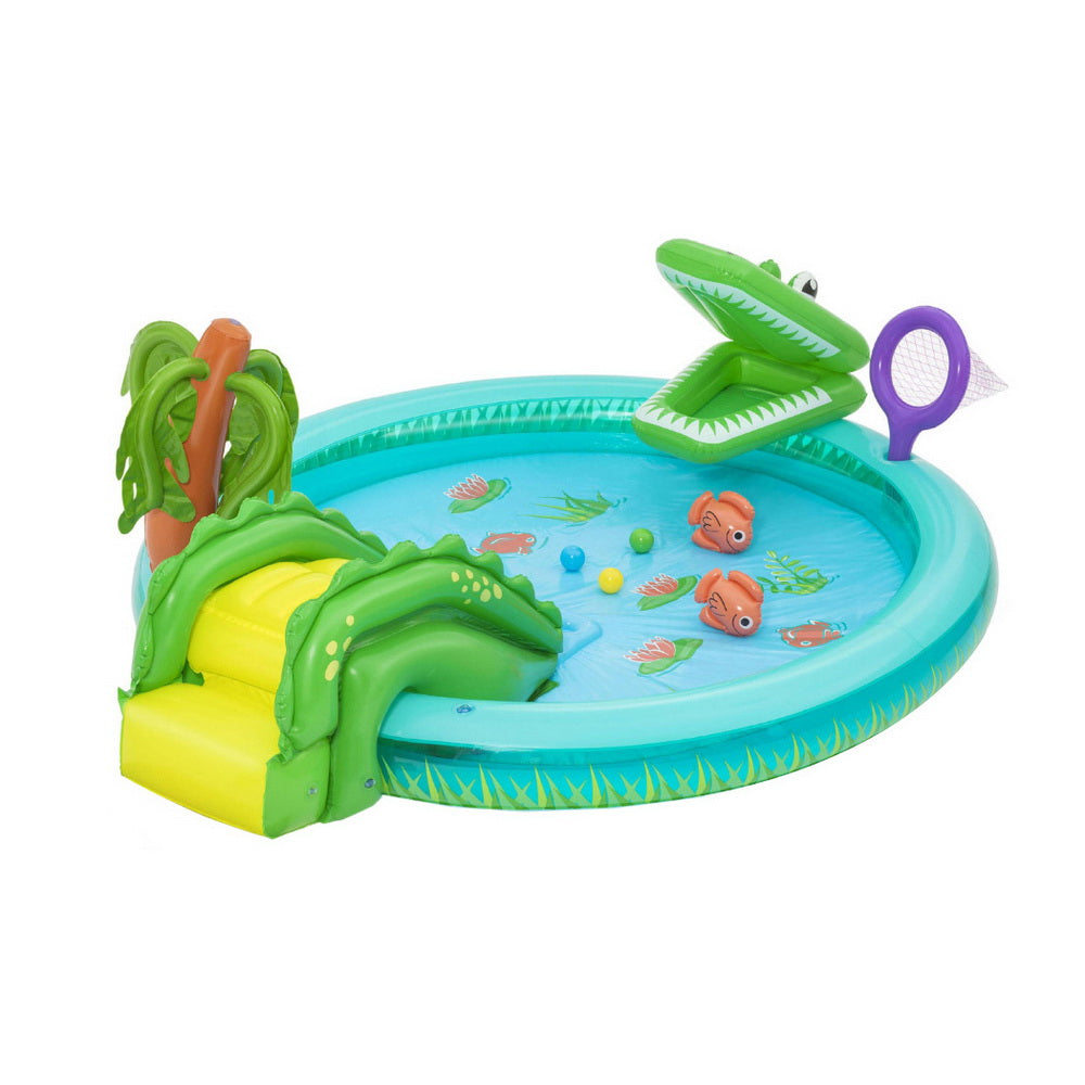 Pool Toys & Inflatables: Bestway Kids Inflatable Splash Play Pool with Slide Ball Crocodile Fishing Net
