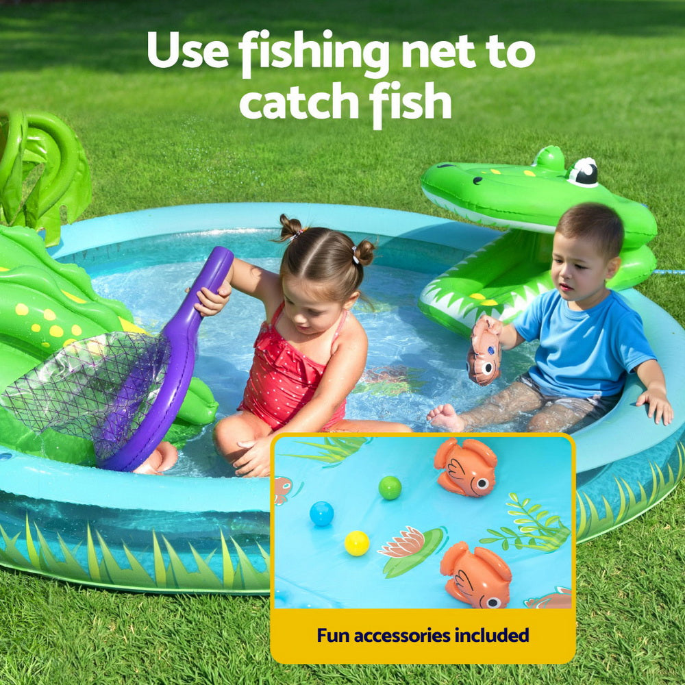 Pool Toys & Inflatables: Bestway Kids Inflatable Splash Play Pool with Slide Ball Crocodile Fishing Net