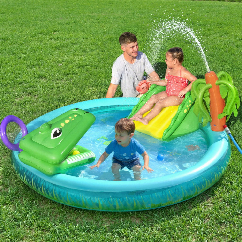 Pool Toys & Inflatables: Bestway Kids Inflatable Splash Play Pool with Slide Ball Crocodile Fishing Net