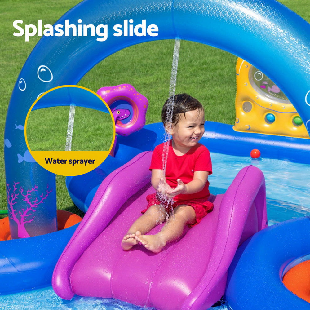 Pool Toys & Inflatables: Bestway Kids Inflatable Play Splash Pool with Slide Ball Tossing Toys Coral Basket