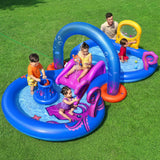 Pool Toys & Inflatables: Bestway Kids Inflatable Play Splash Pool with Slide Ball Tossing Toys Coral Basket