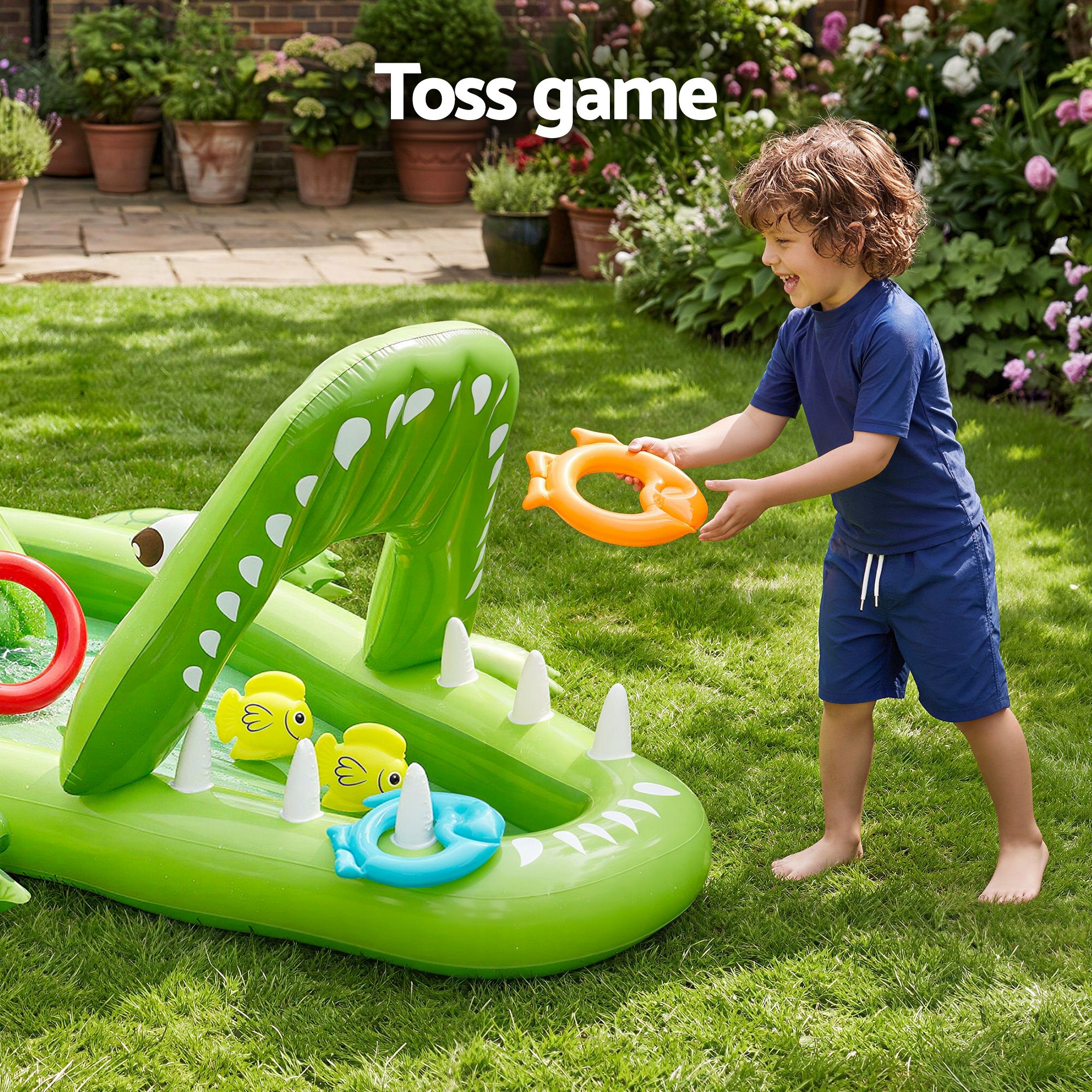 Bestway Inflatable Alligator Kids Play Pool with Slide 234cmx163cm Green