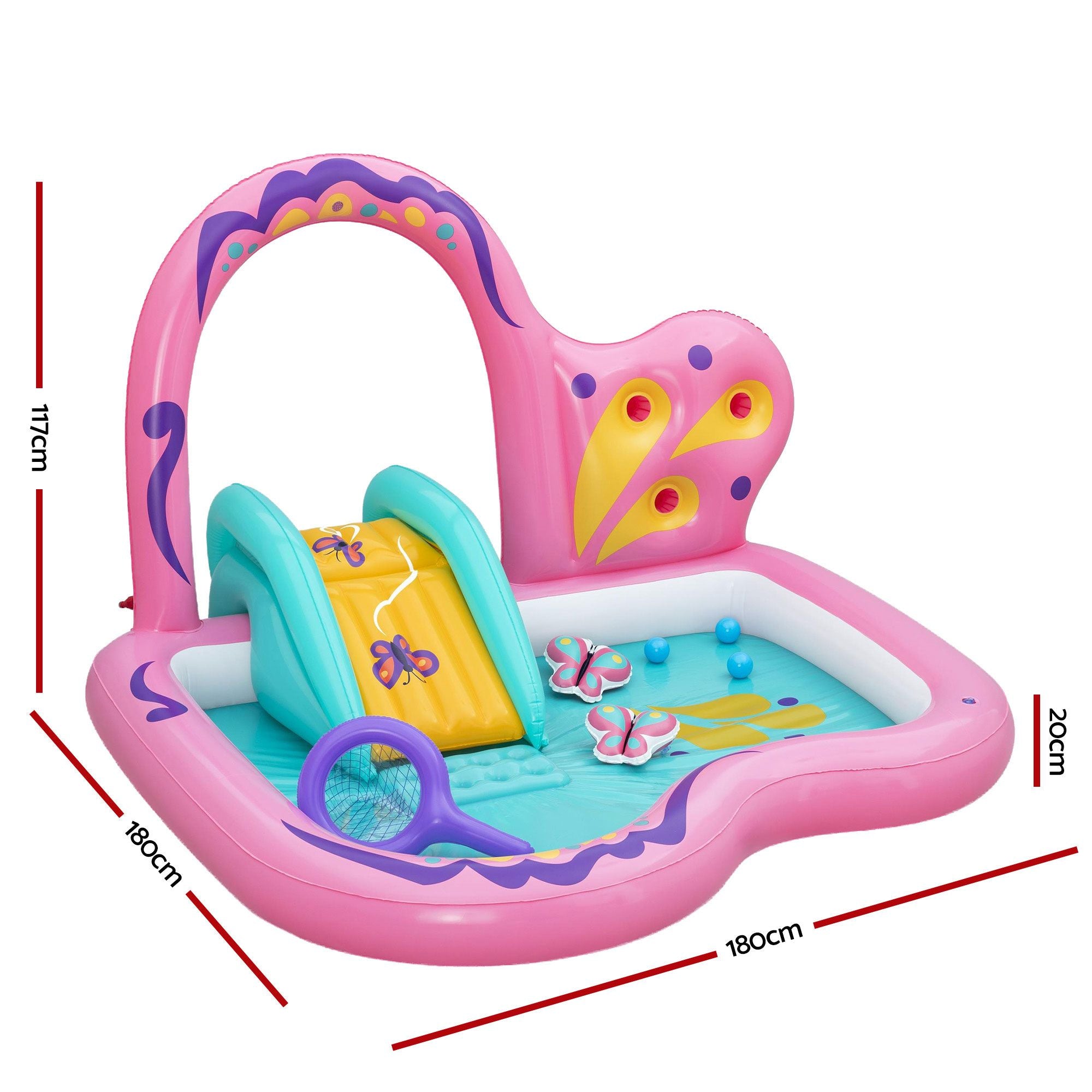 Bestway Inflatable Butterfly Kids Play Pool Park with Slide 180cm Pink