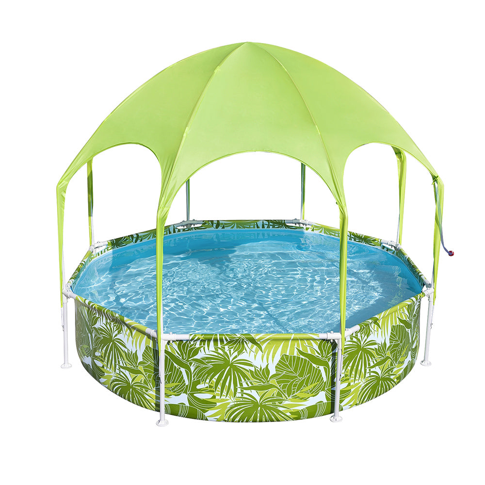 Swimming Pools: Bestway Kids Pool 244x51cm Steel Frame Swimming Play Pools Canopy 1688L