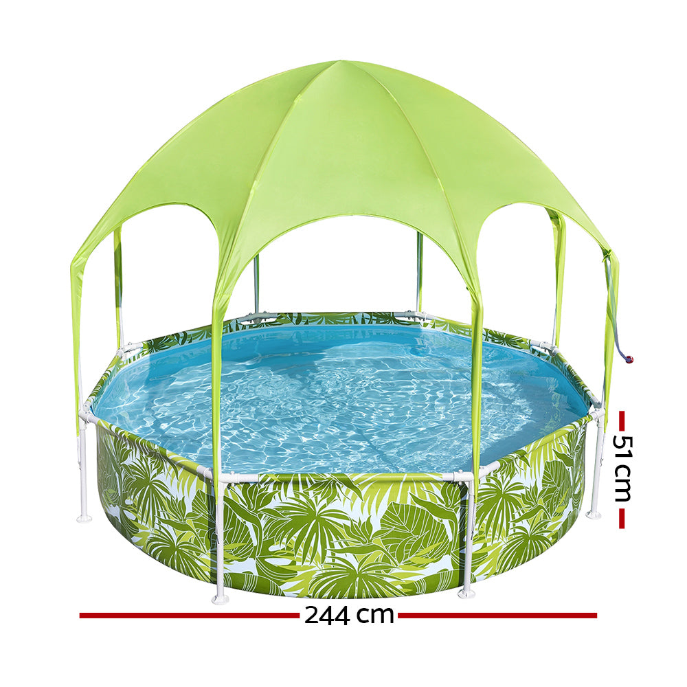 Swimming Pools: Bestway Kids Pool 244x51cm Steel Frame Swimming Play Pools Canopy 1688L