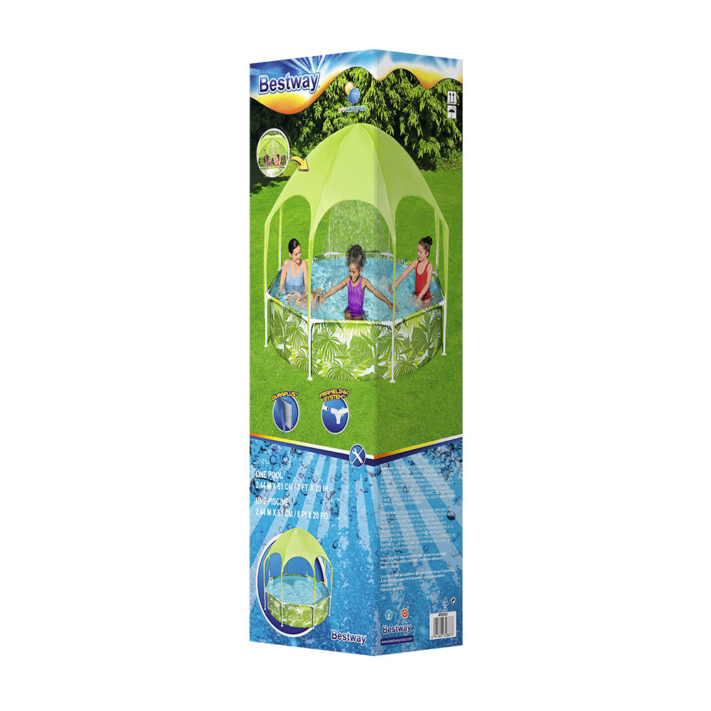 Swimming Pools: Bestway Kids Pool 244x51cm Steel Frame Swimming Play Pools Canopy 1688L