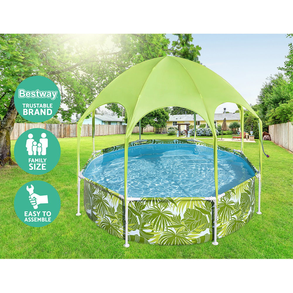 Swimming Pools: Bestway Kids Pool 244x51cm Steel Frame Swimming Play Pools Canopy 1688L