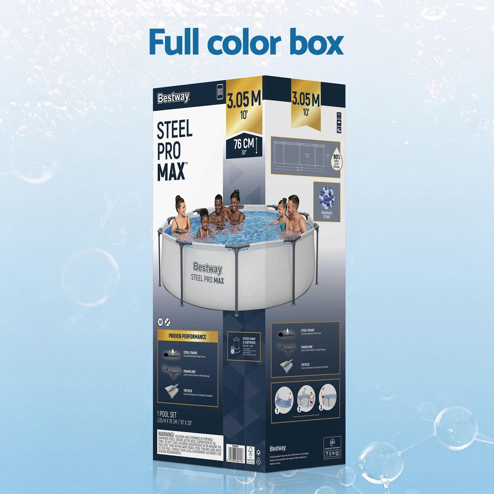 Bestway 305CM Swimming Pools Steel Above Ground Round Backyard Pool Set White