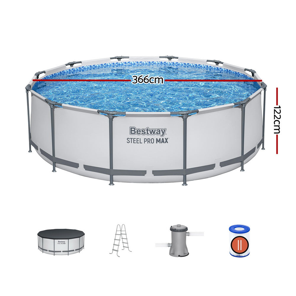 Swimming Pools: Bestway 366cm Swimming Pool Above Ground Pools Round Filter Pump Cover Ladder