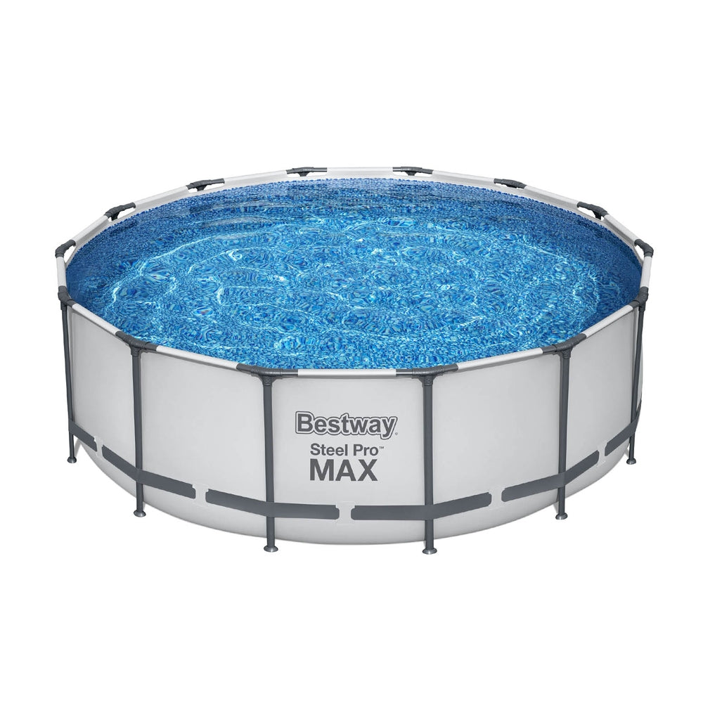 Swimming Pools: Bestway Swimming Pool 427x427x122cm Steel Frame Above Ground Pools Round Filter Pump Ladder