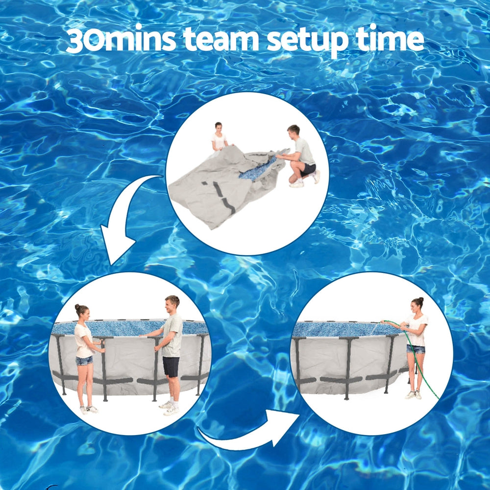 Swimming Pools: Bestway Swimming Pool 427x427x122cm Steel Frame Above Ground Pools Round Filter Pump Ladder