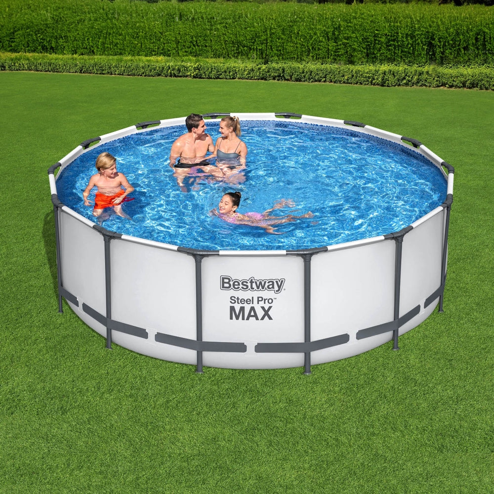 Swimming Pools: Bestway Swimming Pool 427x427x122cm Steel Frame Above Ground Pools Round Filter Pump Ladder