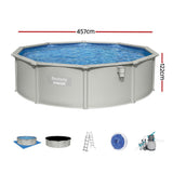 Swimming Pools: Bestway Swimming Pool Steel Frame Round Pool Set 457cm w/ Filter Ladder 17430L