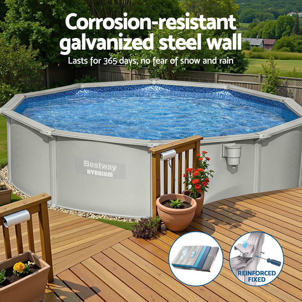 Swimming Pools: Bestway Swimming Pool Steel Frame Round Pool Set 457cm w/ Filter Ladder 17430L