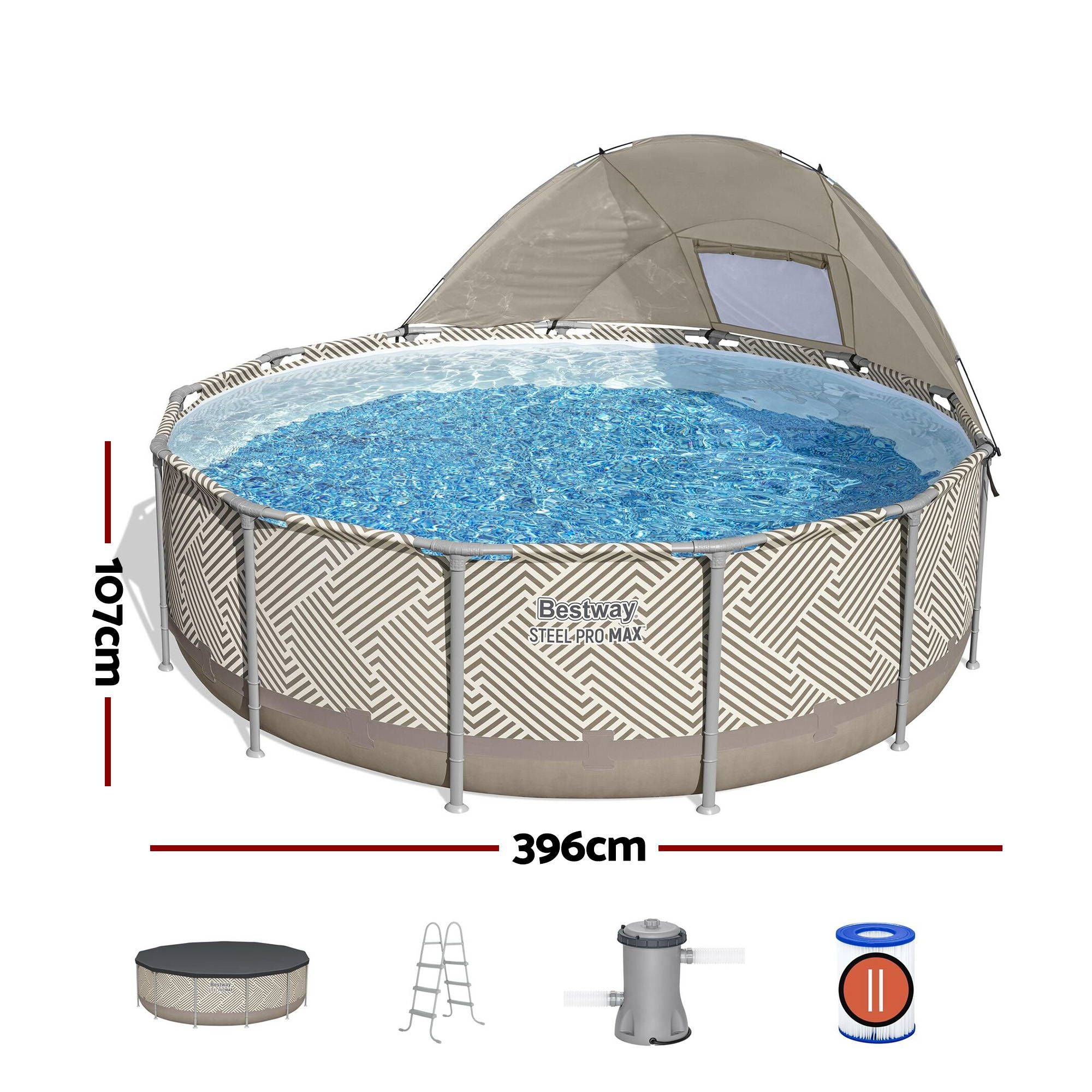 Bestway Swimming Pools 396cm x 107cm Steel Above Ground Canopy Backyard Pool Set White