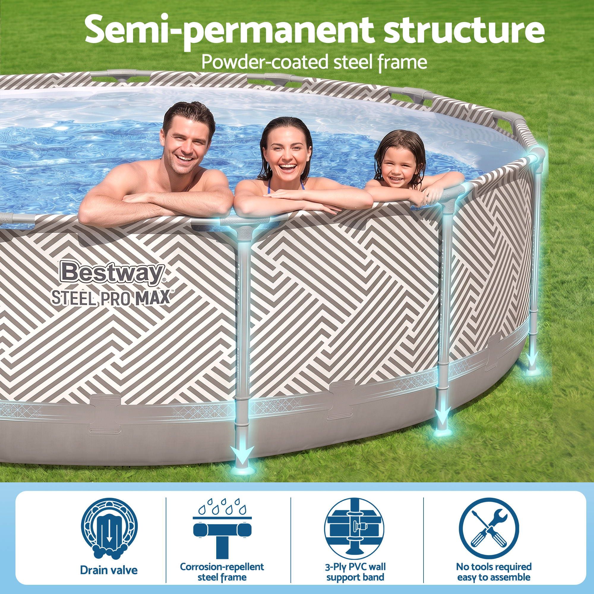 Bestway Swimming Pools 396cm x 107cm Steel Above Ground Canopy Backyard Pool Set White