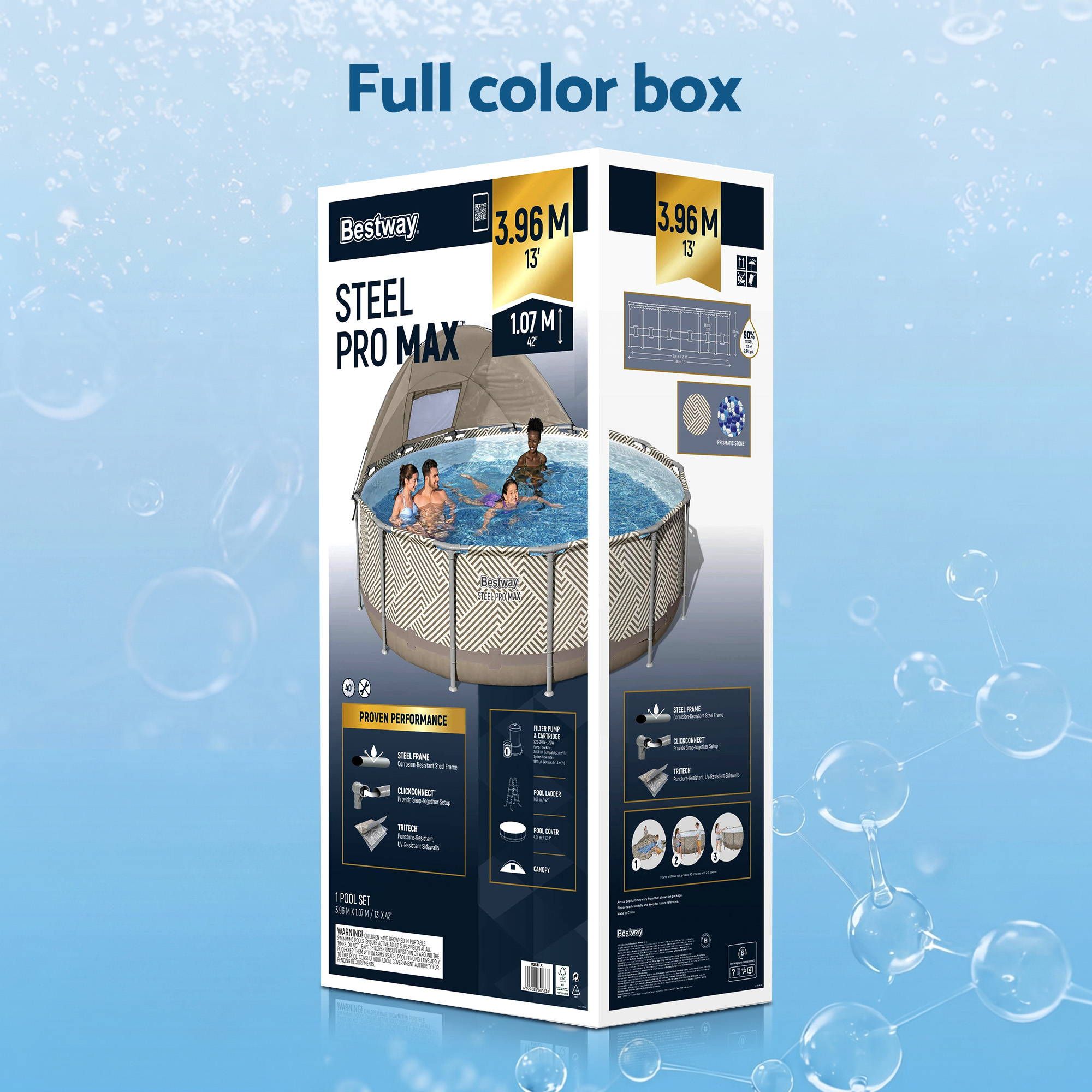 Bestway Swimming Pools 396cm x 107cm Steel Above Ground Canopy Backyard Pool Set White