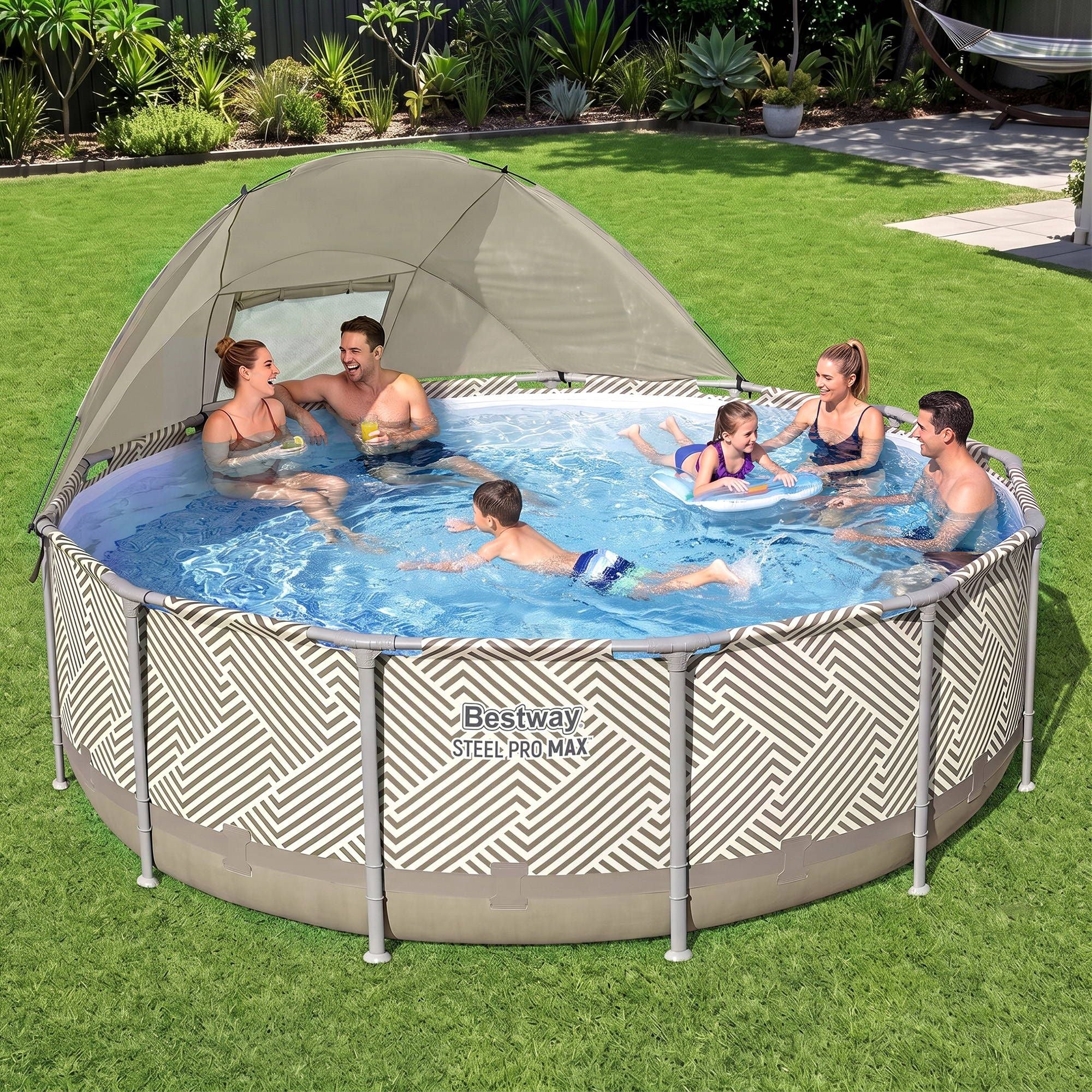 Bestway Swimming Pools 396cm x 107cm Steel Above Ground Canopy Backyard Pool Set White