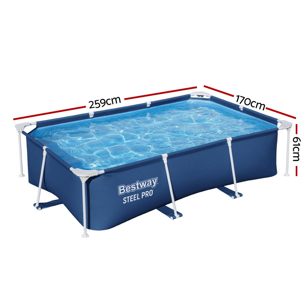 Swimming Pools: Bestway Swimming Pool 259x170x61cm Steel Frame Above Ground Pools 2300L
