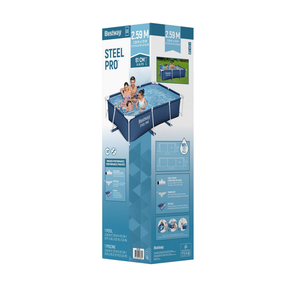 Swimming Pools: Bestway Swimming Pool 259x170x61cm Steel Frame Above Ground Pools 2300L