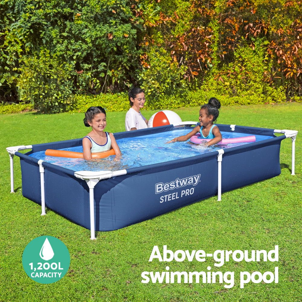 Swimming Pools: Bestway Swimming Pool 221x150x43cm Steel Frame Above Ground Pools 1200L