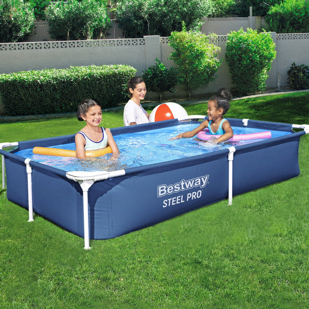 Swimming Pools: Bestway Swimming Pool 221x150x43cm Steel Frame Above Ground Pools 1200L