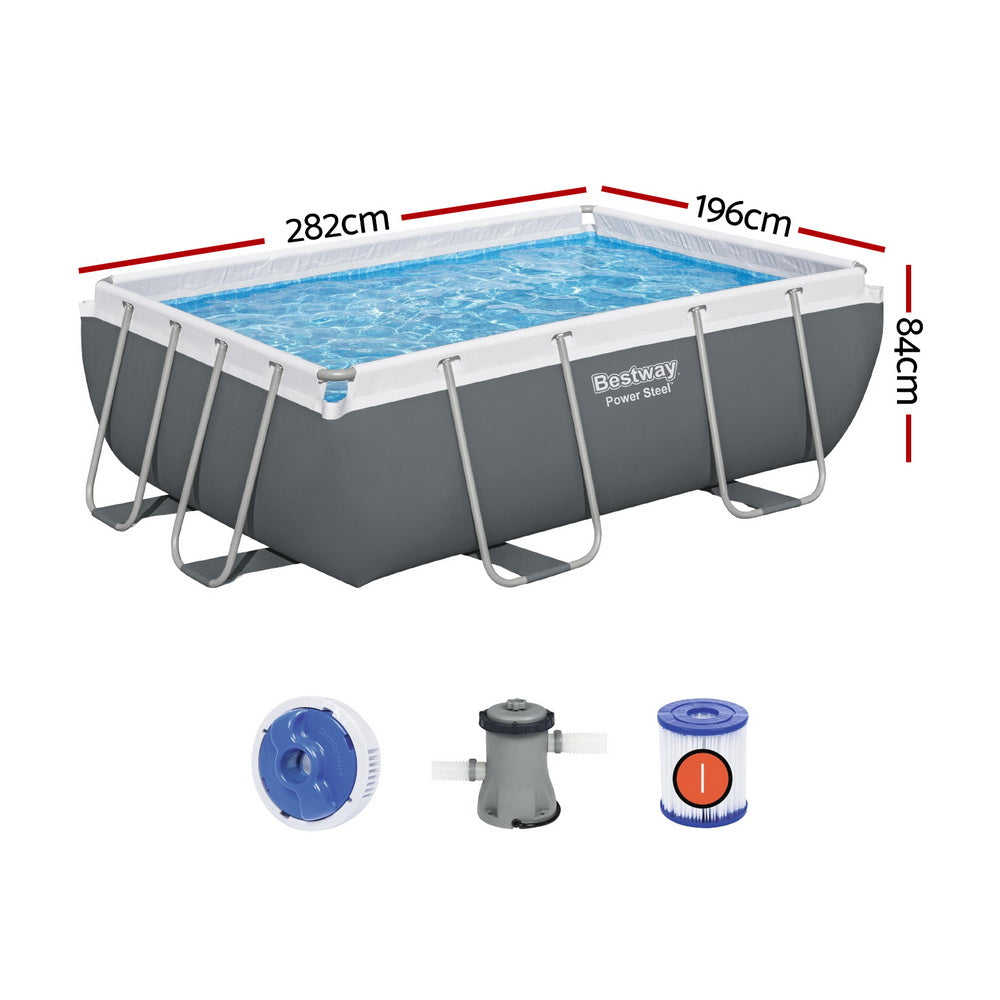 Swimming Pools: Bestway Swimming Pool 282x196x84cm Steel Frame Above Ground Pools Filter Pump 3662L