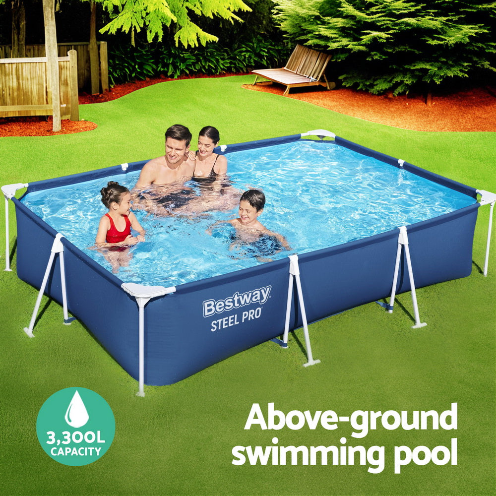 Swimming Pools: Bestway Swimming Pool 300x201x66cm Steel Frame Above Ground Pools w/ Filter Pump 3300L
