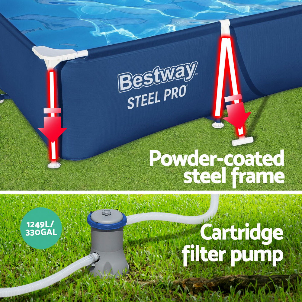 Swimming Pools: Bestway Swimming Pool 300x201x66cm Steel Frame Above Ground Pools w/ Filter Pump 3300L