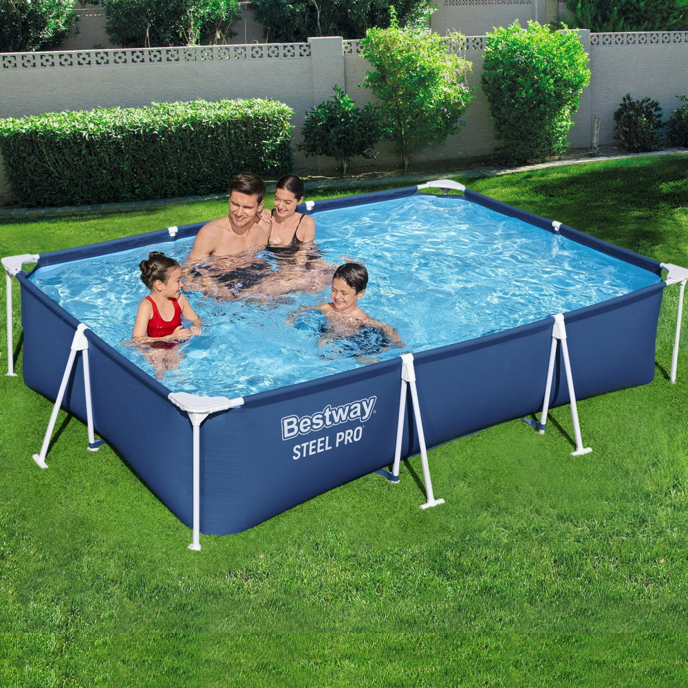 Swimming Pools: Bestway Swimming Pool 300x201x66cm Steel Frame Above Ground Pools w/ Filter Pump 3300L