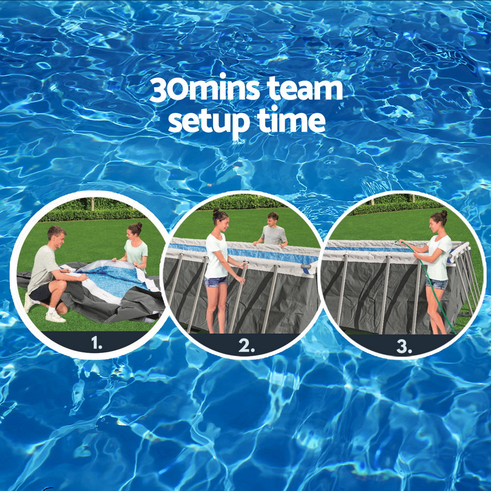 Swimming Pools: Bestway Swimming Pool 640x274x132cm Steel Frame Above Ground Pools Filter Pump Ladder 19281L