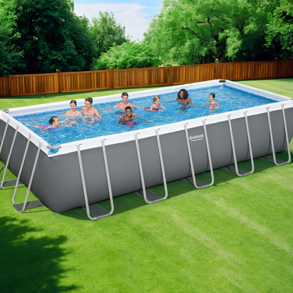 Swimming Pools: Bestway Swimming Pool 640x274x132cm Steel Frame Above Ground Pools Filter Pump Ladder 19281L