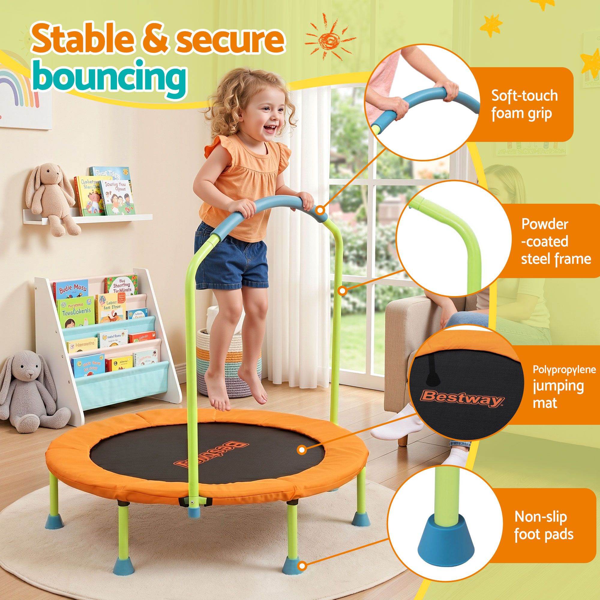 Bestway 36inch Kids Trampoline Foldable Rebounder Fitness for Ages 3+ Orange