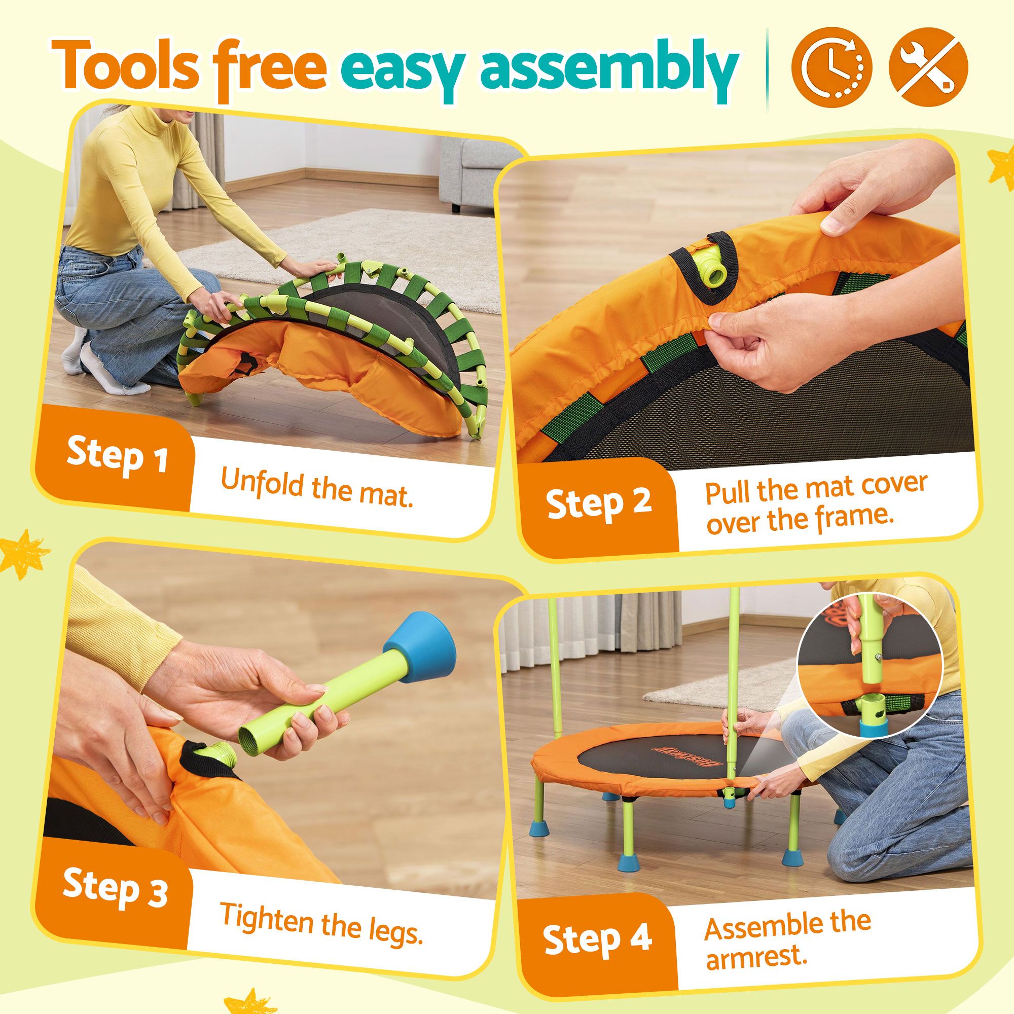 Bestway 36inch Kids Trampoline Foldable Rebounder Fitness for Ages 3+ Orange