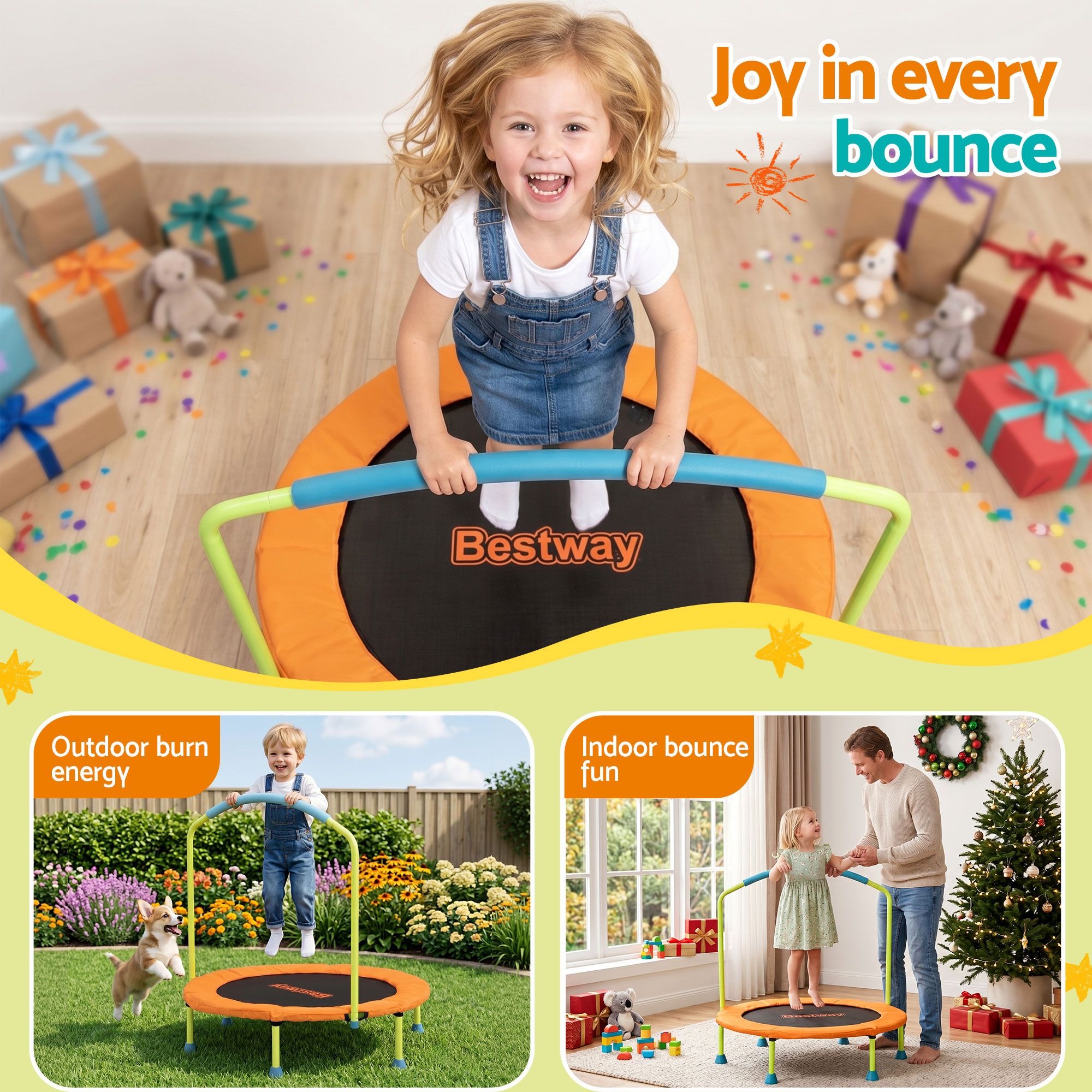 Bestway 36inch Kids Trampoline Foldable Rebounder Fitness for Ages 3+ Orange