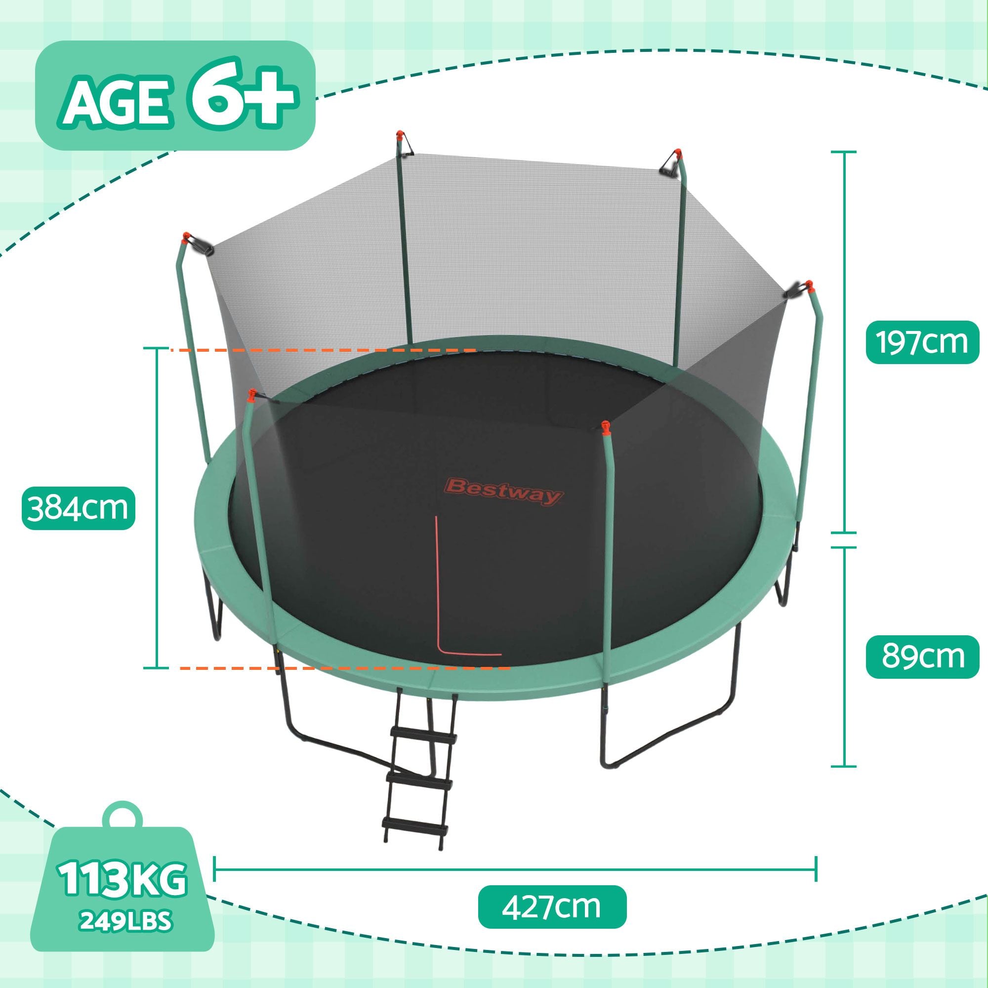 Bestway 14ft Trampoline Kids Rebounder Safety Net Enclosure Outdoor Fitness 4.27m for Ages 6+