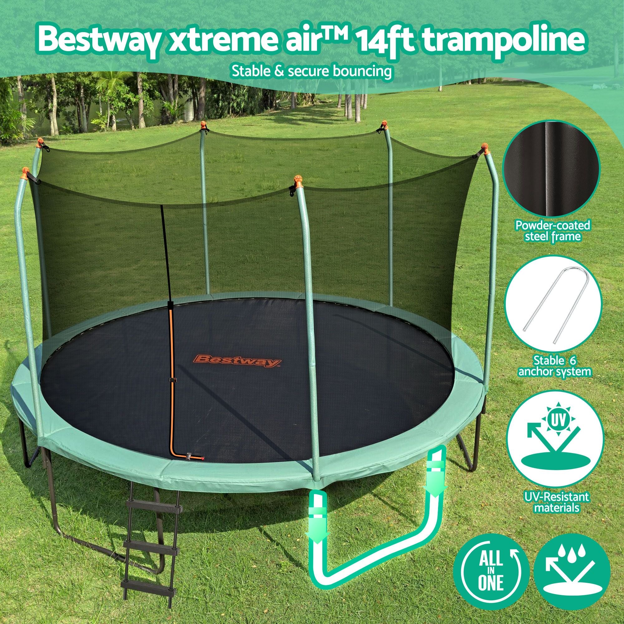 Bestway 14ft Trampoline Kids Rebounder Safety Net Enclosure Outdoor Fitness 4.27m for Ages 6+