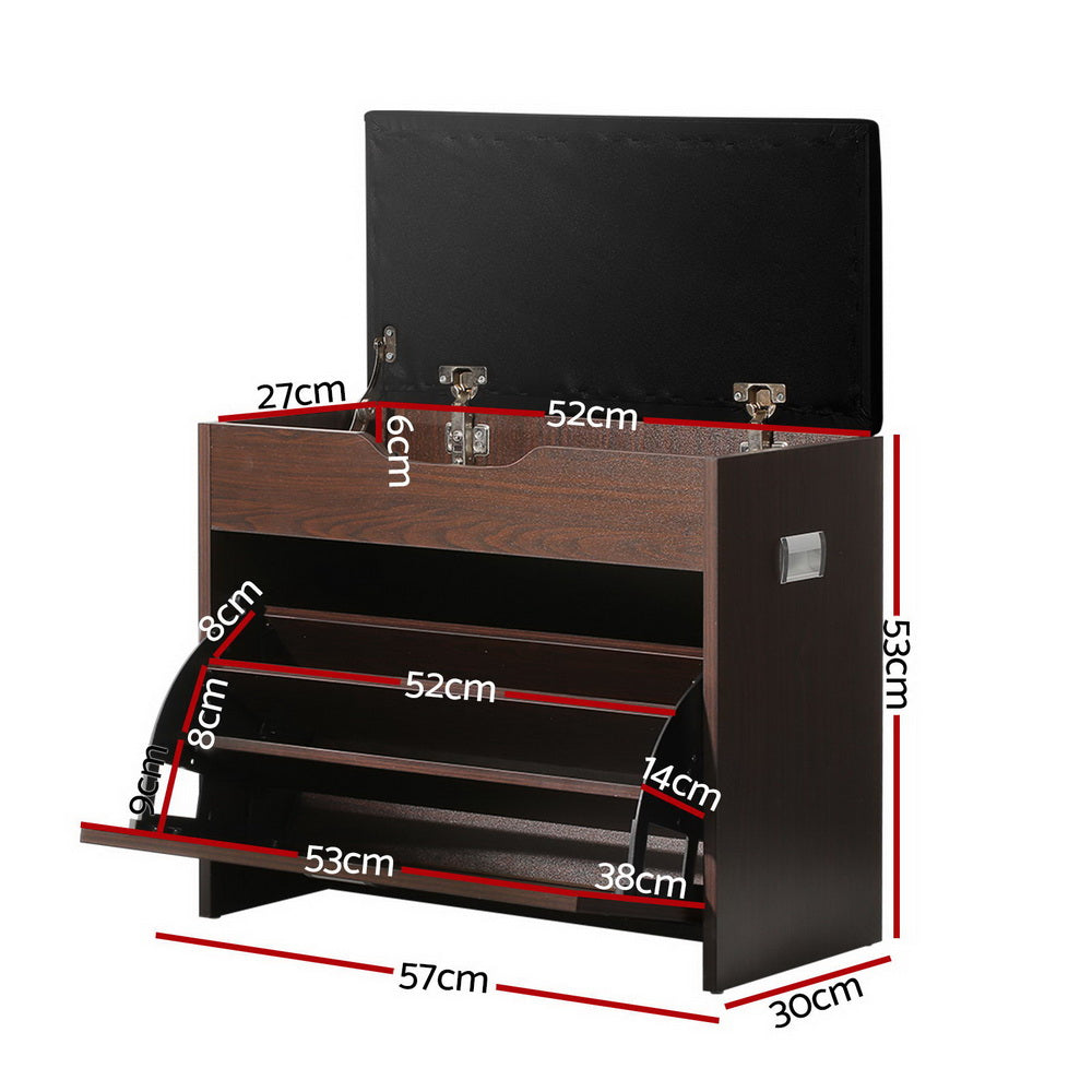 Shoe Storage: Artiss Shoe Rack Cabinet Bench 3-tier 15 Pairs Walnut