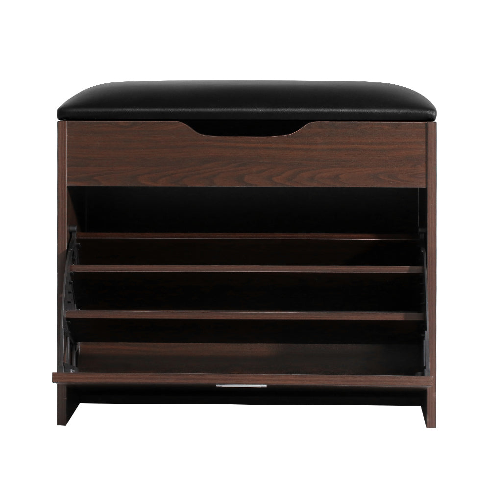 Shoe Storage: Artiss Shoe Rack Cabinet Bench 3-tier 15 Pairs Walnut