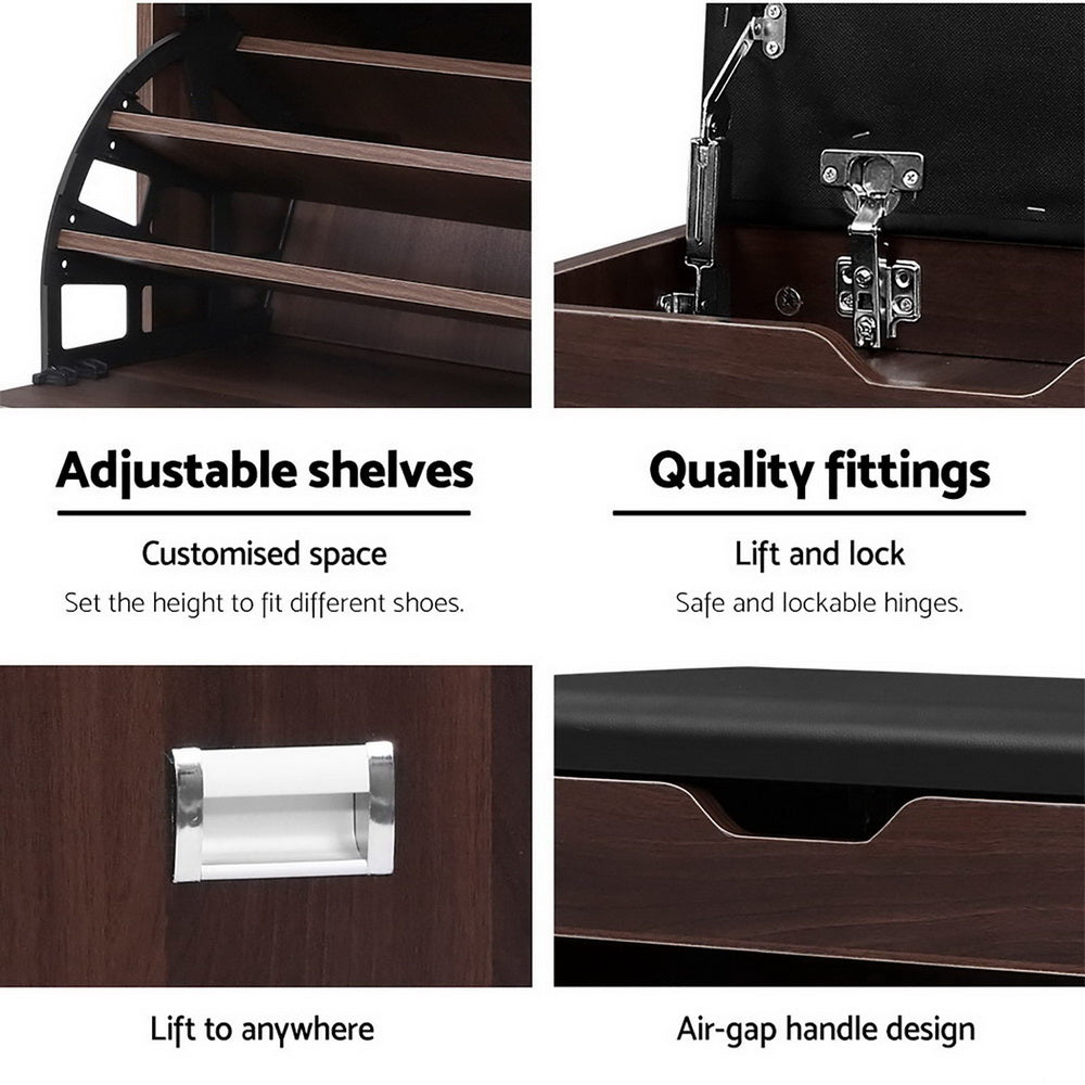 Shoe Storage: Artiss Shoe Rack Cabinet Bench 3-tier 15 Pairs Walnut