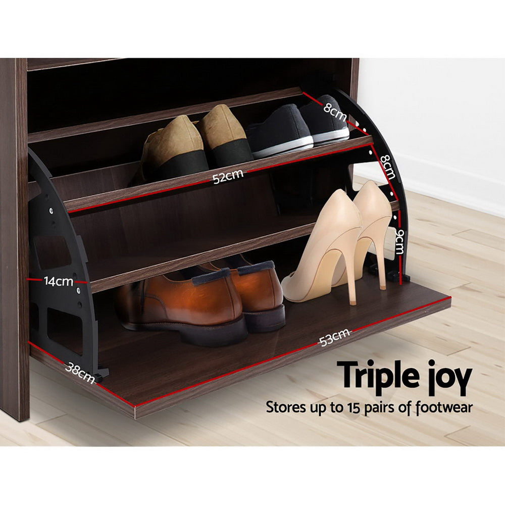 Shoe Storage: Artiss Shoe Rack Cabinet Bench 3-tier 15 Pairs Walnut
