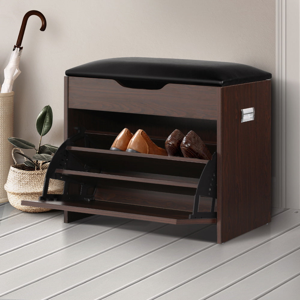 Shoe Storage: Artiss Shoe Rack Cabinet Bench 3-tier 15 Pairs Walnut