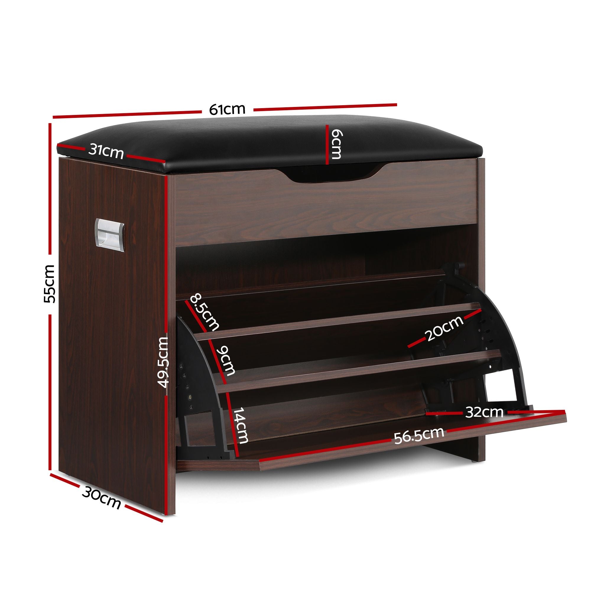 Artiss 2x Shoe Bench Set Flip Drawer Walnut