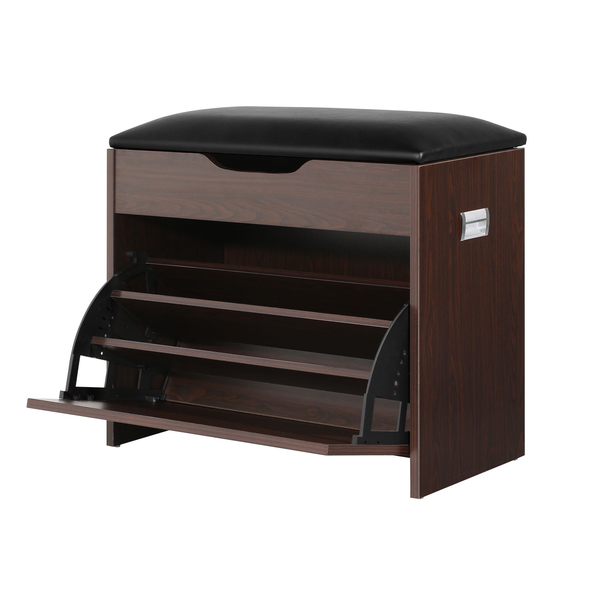 Artiss 2x Shoe Bench Set Flip Drawer Walnut