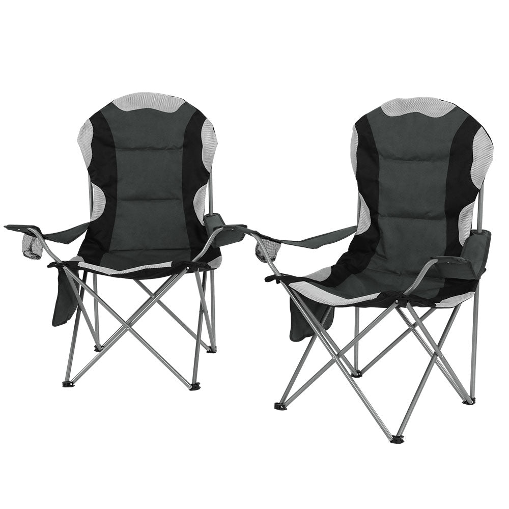 Camp Furniture: Weisshorn Camping Folding Chair Portable Outdoor Hiking Fishing Picnic Grey 2pcs