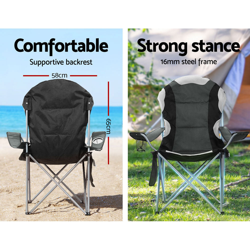 Camp Furniture: Weisshorn Camping Folding Chair Portable Outdoor Hiking Fishing Picnic Grey 2pcs