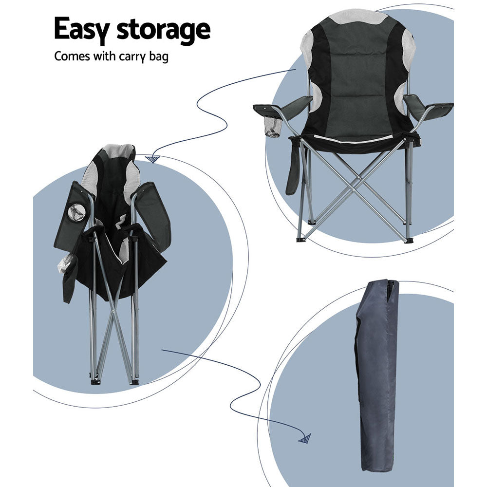 Camp Furniture: Weisshorn Camping Folding Chair Portable Outdoor Hiking Fishing Picnic Grey 2pcs