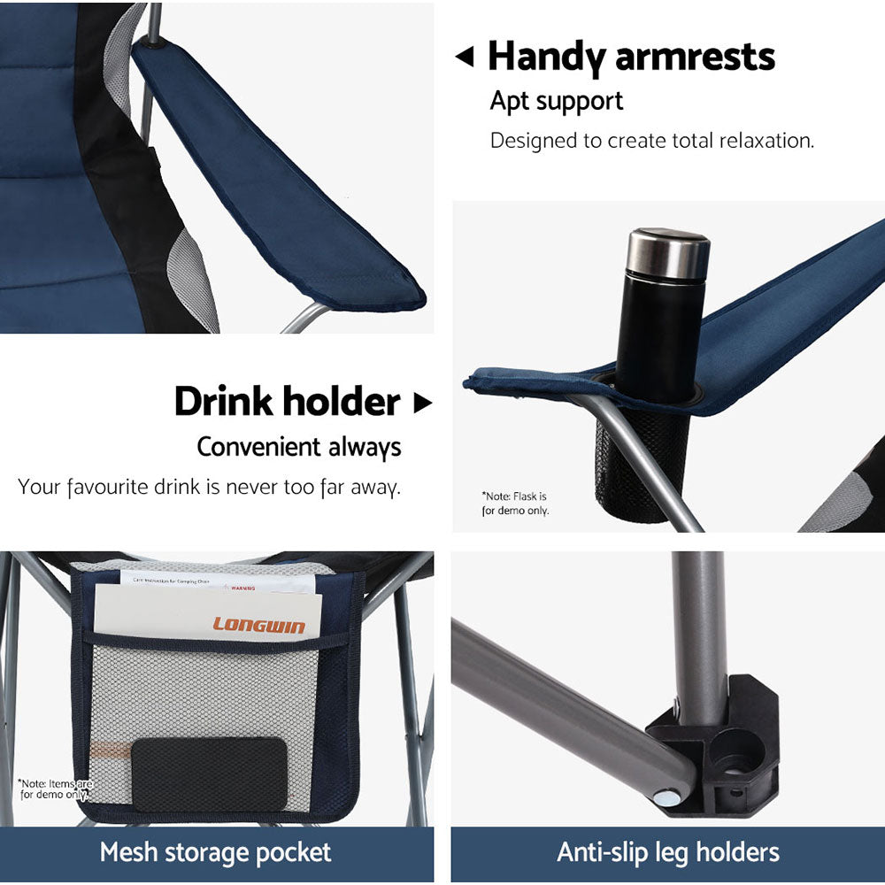 Camp Furniture: Weisshorn Camping Folding Chair Portable Outdoor Hiking Fishing Picnic Navy 2pcs